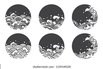 Water wave line logo template.Japanese.Thai.