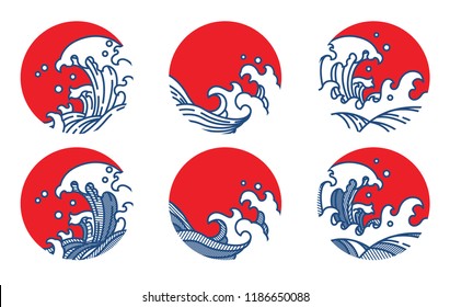 Water Wave Line Logo Template.Japanese.Thai.