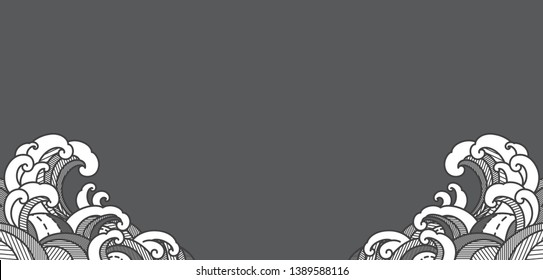 Water wave line vector corner design isolated on gray background. Corner ornate design.