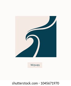Water Wave Logo abstract design. Cosmetics Surf Sport Logotype concept. Square aqua icon. 