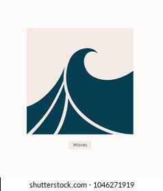 Water Wave Logo abstract design. Cosmetics Surf Sport Logotype concept. Square aqua icon. 