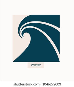 Water Wave Logo abstract design. Cosmetics Surf Sport Logotype concept. Square aqua icon. 