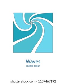 Water Wave Logo abstract design. Cosmetics Surf Sport Logotype concept. Square aqua icon. 