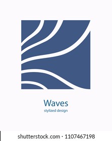 Water Wave Logo abstract design. Cosmetics Surf Sport Logotype concept. Square aqua icon. 