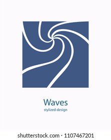 Water Wave Logo abstract design. Cosmetics Surf Sport Logotype concept. Square aqua icon. 