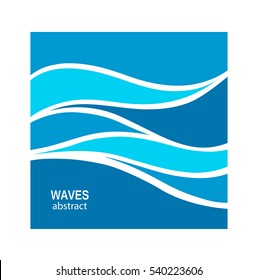 Water Wave Logo abstract design. Cosmetics Surf Sport Logotype concept. Square aqua icon. 