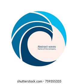 Water Wave Logo abstract design. Cosmetics Surf Sport Logotype concept. Round frame, aqua icon.