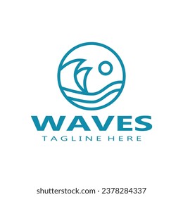 logotipo de olas de agua, olas de playa, mar, diseño vectorial