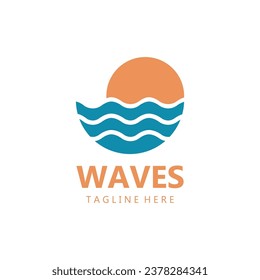 logotipo de olas de agua, olas de playa, mar, diseño vectorial