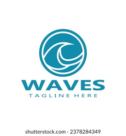 logotipo de olas de agua, olas de playa, mar, diseño vectorial