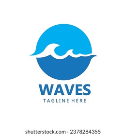 logotipo de olas de agua, olas de playa, mar, diseño vectorial