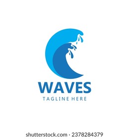 water wave logo, beach waves, sea, vector design