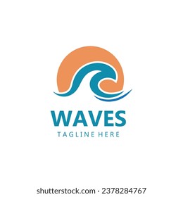 logotipo de olas de agua, olas de playa, mar, diseño vectorial