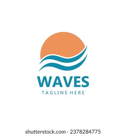 logotipo de olas de agua, olas de playa, mar, diseño vectorial
