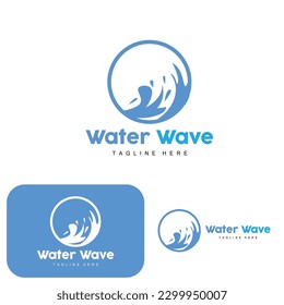 Water Wave Logo, Deep Sea Vector, Maritime Background Template Design