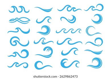 Water wave logo design. Wave shapes collection. Set of sea wave logo in blue . vector illustration