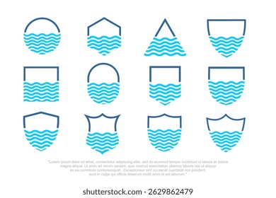 Water wave logo design. Wave shapes collection. Set of sea wave logo in blue . vector illustration