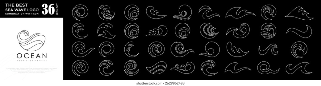 Diseño del logotipo de la onda del agua. Colección de Formas de onda. Conjunto de logotipo de la onda del mar en blanco. Ilustración vectorial
