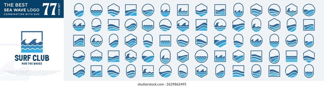 Water wave logo design. Wave shapes collection. Set of sea wave logo in blue . vector illustration