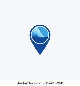 Water wave Logo design vector with location icon