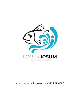 Wasserwellen-Logo und Fisch-Design-Kombination, Linienstil