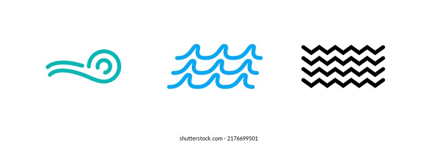 Water wave logo icon vector set. Line marine summer water wave beach simple surf icon