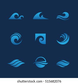 Water Wave Logo Set On Dark Blue Background