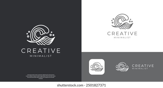 Water wave logo simple minimalist line icons vector illustration.