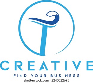 Logo de la ola de agua T Diseño del logotipo de la tipografía del texto vectorial