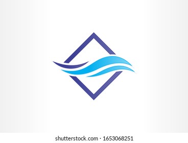 Water wave logo template in square concept