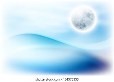 Water wave at night with full moon. EPS10 vector.