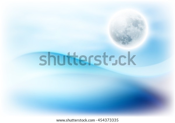Water wave at\
night with full moon. EPS10\
vector.