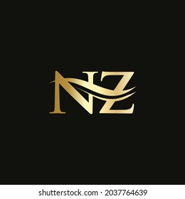 Water Wave NZ Logo Vector. Swoosh Letter NZ Logo Design for business and company identity