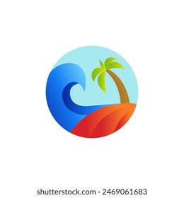 ola de agua y Ilustración vectorial de palmera para el diseño del logotipo de la playa 2