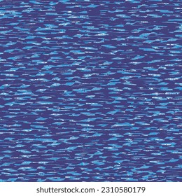 Water wave pattern. Blue sea background. Indigo surface with turquoise patches and bright flecks. Ripple background. Vector seamless.