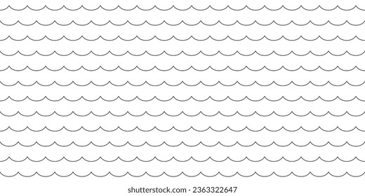 Water wave pattern. Ocean waves seamless vector texture. Sea waves fashion print. Line art black and white.