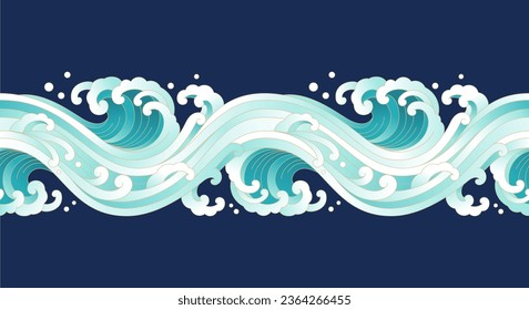 onda de agua ripple oriental gradiente plano vintage estilo ornamento línea arte vectorial ilustración de patrón transparente