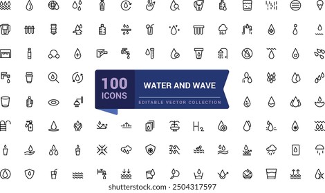 Water and wave, sea wave icon set. Pixel perfect, minimalistic web and UI icon. Outline icon collections. Editable vector illustration.