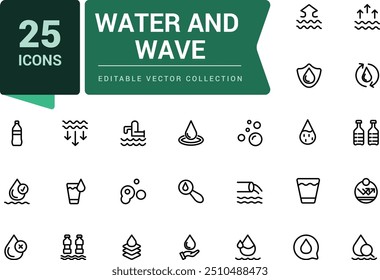 Water and wave, sea wave icon set. Pixel perfect, minimalistic web and UI icon. Outline icon collections. Editable vector illustration.