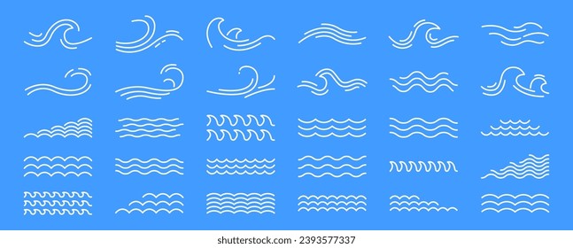 Ola de agua, olas de mar. Línea Zigzag. Logotipo del agua, colección vectorial de símbolos.	