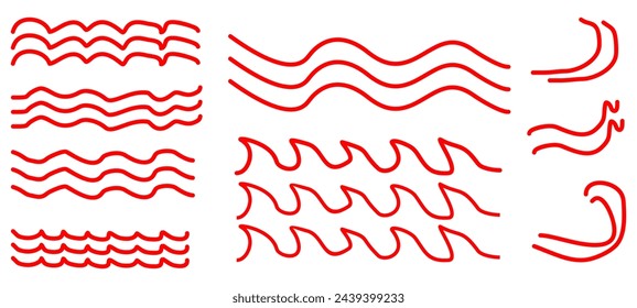 Water wave, sea wave set. Zigzag line. Water logo, Red symbol vector illustration.