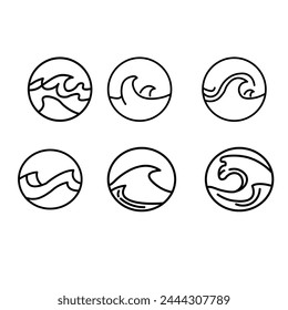 Water wave, sea wave set. Zigzag line. Water logo, symbol vector collection