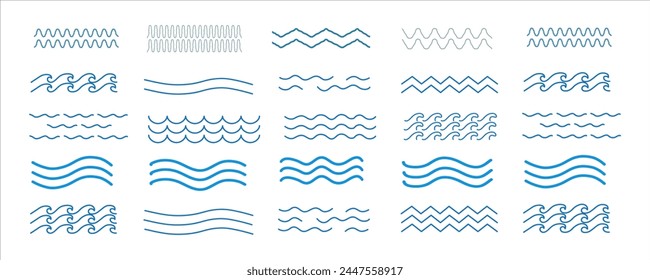 Ola de agua, ola de mar. Línea en zigzag. Logotipo de agua, símbolo de colección de Vector.