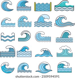 Water wave, sea wave, Wavy line set. Line water waves icon, sign vector. Zigzag line. Water logo, symbol, or sign vector collection.