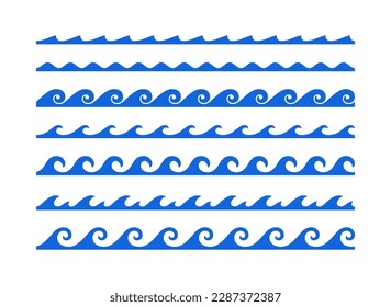 Water wave seamless patterns set. Wavy borders and lines collection. Vol.2