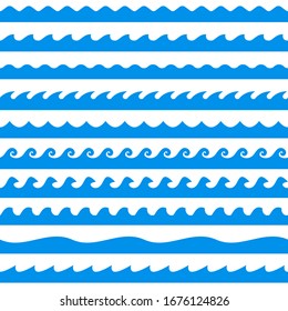 Water wave set. Line waves seamless pattern collection. Sea and Ocean graphic design. Vector illustration.