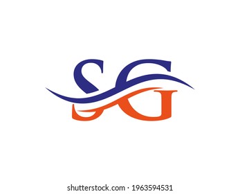 Water Wave SG Logo Vector. Swoosh Letter SG Logo Design for business and company identity