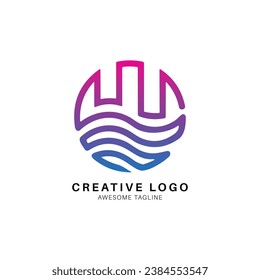 Water wave shape finance logo design icon