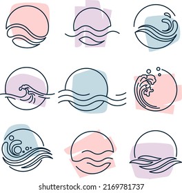 water, wave, splash beach ltemplates, emblems, signs logo and icons vector set