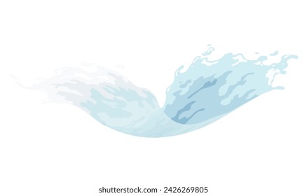 Water wave splash, dynamic motion element. Aqua liquid, hydration ad. Blue water wave swirl splash. Vector cartoon illustration